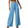 thumbnail image 1 of CFMDUC Womens Wide Leg Cargo Pants Elastic High Waist Stretch Suit Pants Baggy Casual Loose Fit Business Work Trousers with Pockets Light Blue M, 1 of 8