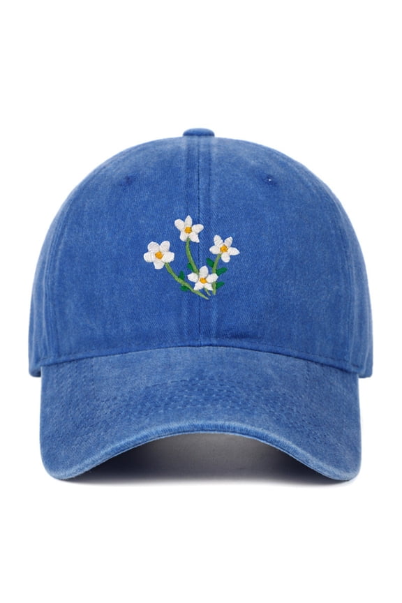 Adjustable Dad Hat, Hand Embroidered Flower Design Baseball Cap