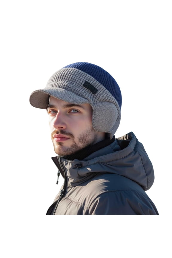 Beanie Hats for Men, Warm Knit Ear Flap Hat for Men Women, Elastic Stretchy Thermal Cap for Snow Skiing and Cold Weather Outdoor Activities