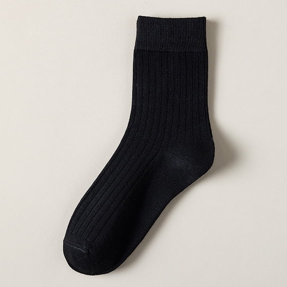 CFMIURAN Black Ankle Athletic Running Socks, Solid Color Vertical Strip Socks Mid Tube Socks Classic Casual Comfort Cotton Socks