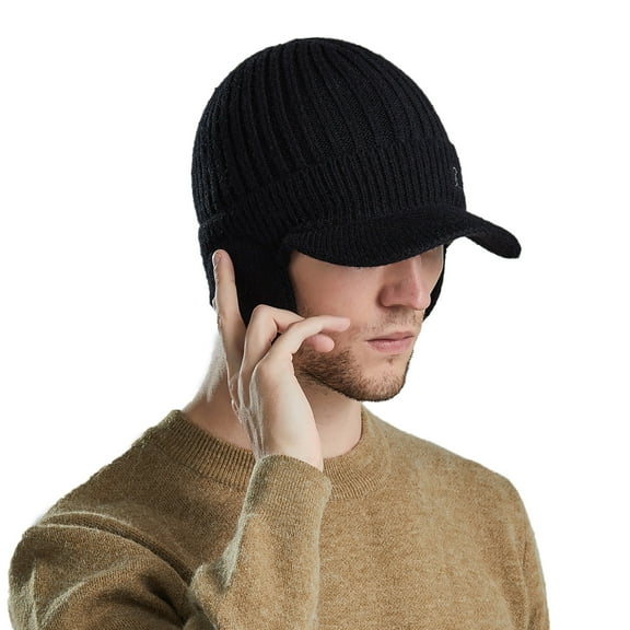 CFMIURAN Bomber Hats Winter Beanie with Brim and Ear Flaps, 2026 New Cozy Head Beanies, Outdoor Warm Lined Knit Hat Caps for Men Women