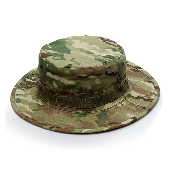 CFMIURAN Camping Hat, Unisex Summer Camouflage Cotton Bucket Hat - Adjustable Rope Button Fisherman Hat for Outdoor Hiking Beach Daily Wear, Sun Protection Accessories