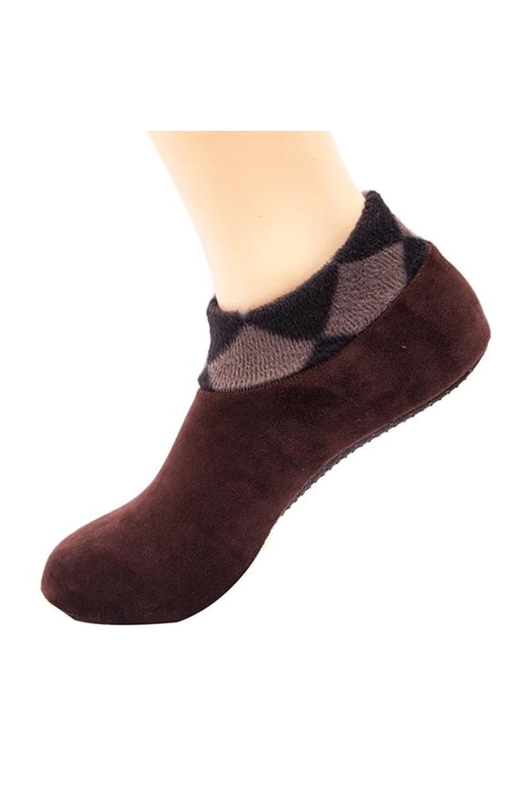 Coffee No Show Socks, Winter Warm Double-Faced Fleece Bed Sock Non Slip Slipper Floor Socks Hot