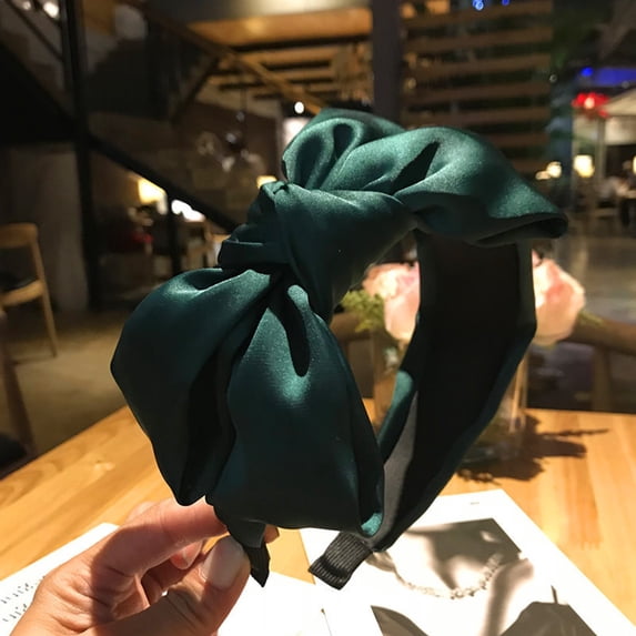 CFMIURAN Green Headbands, Women's Classic Bow Headband Wide Knotted Satin Hairband Solid Color Stretchy Comfortable for Daily Wear Party