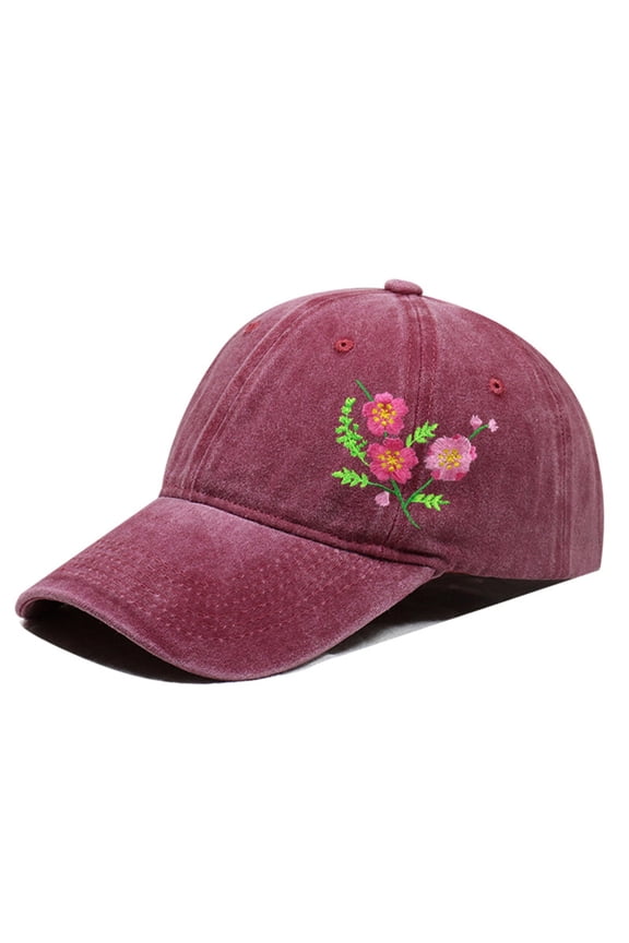 Hat for Women, Hand Embroidered Flower Design Baseball Cap