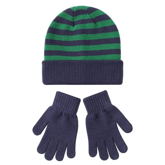 CFMIURAN Kids Hats Winter, Warm 2-Piece Accessory for Boys Girls, Soft Thermal Beanie Cap with Matching Mittens for Riding Cold Weather Outdoor Daily Wear