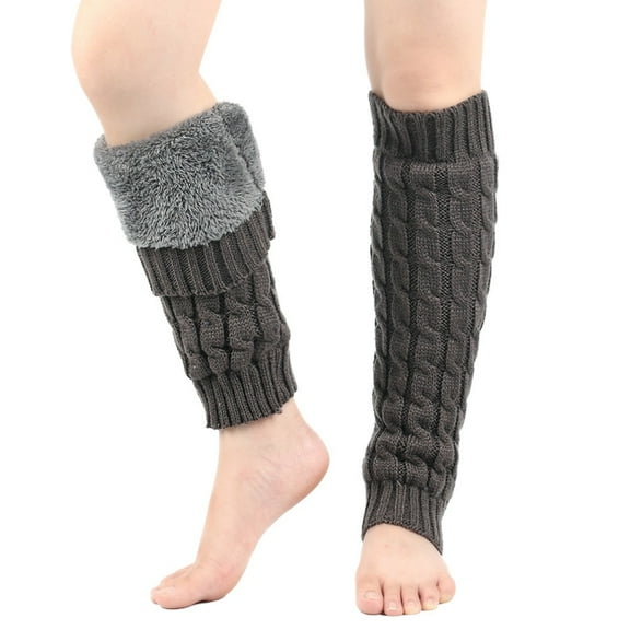 CFMIURAN Leg Warmers Thigh High Socks Cable Knit Warm Thermal Acrylic Winter Sleeve 80s Accessories Gray