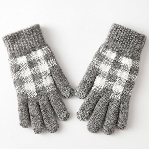 CFMIURAN Men & Women Winter Warm Knit Touch Screen Texting Gloves Elastic Cuff Plaid Thermal Snow Gloves for Cold Weather