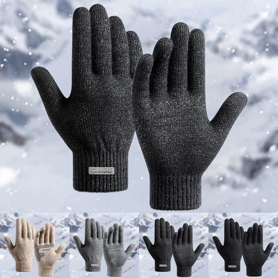 CFMIURAN Men's Winter Thermal Knit Gloves Touch Screen Elastic Warm Lining Snow Gloves for Cold Weather