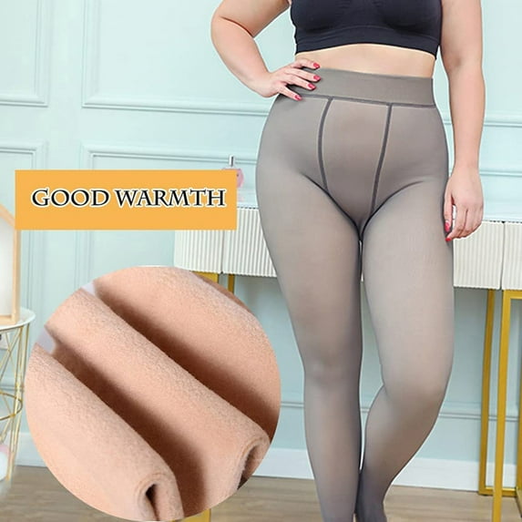 CFMIURAN Plus Size Fleece Lined Tights Women, Fake Translucent Winter Thermal Pantyhose, High Waist Warm Thermal Leggings 80g Grey
