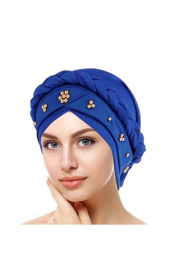 Turban Cap, Women Turban Cap Beaded Headscarf Beanie Twisted Braid Wrap Hat Headwear