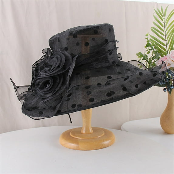 CFMIURAN Wide Brim Hats, Spring Summer Mesh Sunshade Hat Flower Temperament Wedding Dress Hat Sun Dome Large Brim Hat Fashion Hat for Woman