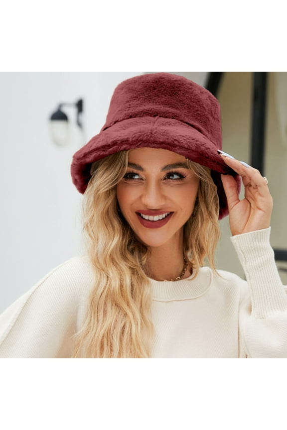 Winter Faux Fur Fuzzy Bucket Hat, Fluffy Warm Soft Winter Fisherman Cap, Furry Outdoor Daily Wear Accessory for Ladies In Cold Weather
