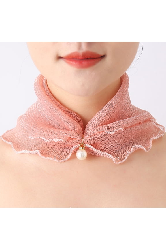 Women's Bohemian Mesh Neck Scarf Breathable Elastic Floral Design with Imitation Pendant Ruffle Edge