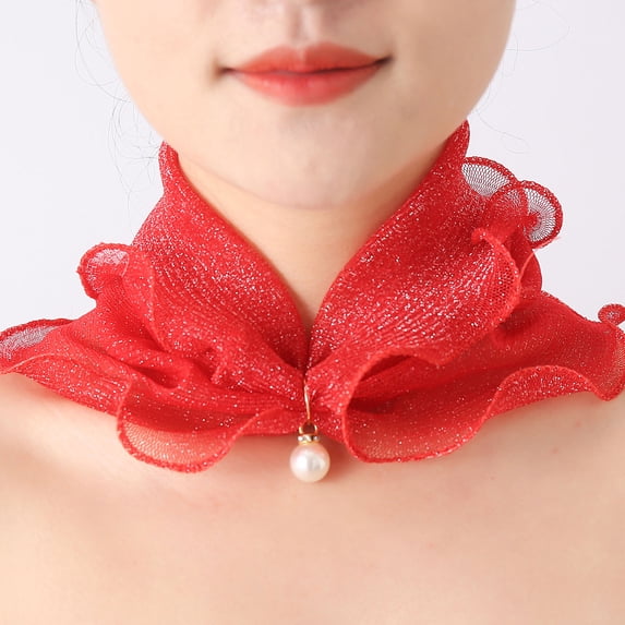 CFMIURAN Women's Bohemian Mesh Neck Scarf Breathable Elastic Floral Design with Imitation Pendant Ruffle Edge