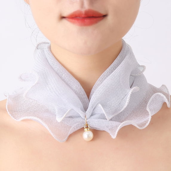 CFMIURAN Women's Bohemian Mesh Neck Scarf Breathable Elastic Floral Design with Imitation Pendant Ruffle Edge