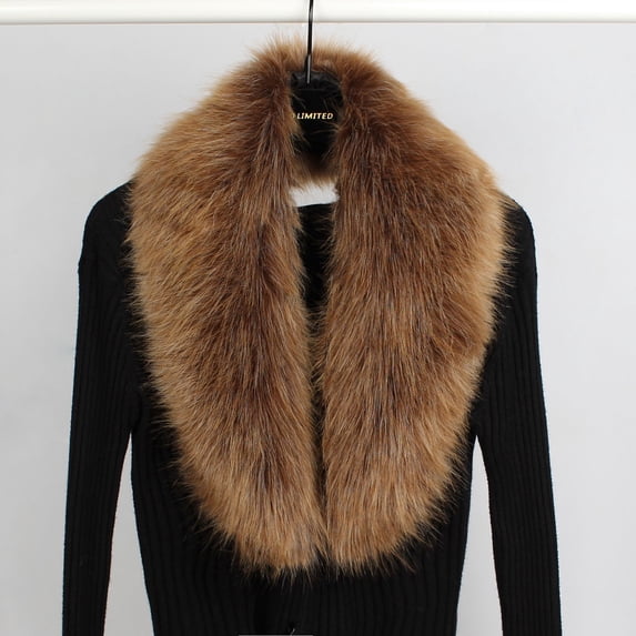 CFMIURAN Women's Detachable Faux Fur Collar Scarf Soft Plush Warm Winter Neck Warmer Hood Trim Shawl Wrap for Coat Jacket Sweater