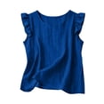 thumbnail image 1 of CFMIURAN Women's Linen Blend Sleeveless Tank Tops Ruffle Flutter Sleeve Round Neck Textured Fabric Loose Relaxed Fit Summer Casual Daily Solid Color Blouses(Dark Blue, XXL), 1 of 6
