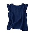 thumbnail image 1 of CFMIURAN Women's Linen Blend Sleeveless Tank Tops Ruffle Flutter Sleeve Round Neck Textured Fabric Loose Relaxed Fit Summer Casual Daily Solid Color Blouses(Navy, XL), 1 of 6