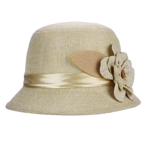 CFMIURAN Women's Linen Sun Hat Elegant Cloche Hat Foldable Wide Brim Floppy Hats Summer Flower Bucket Hat Beach Sunhat Multicolor
