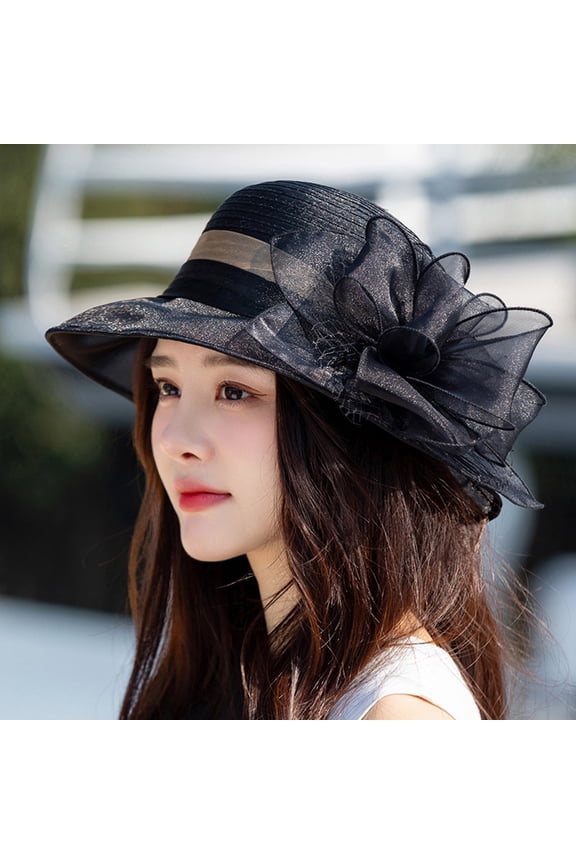 Women's Organza Derby Fascinator Hat, Elegant Wide Brim Sun Hat for Kentucky Derby, Cocktail Tea Party Church Wedding, Vintage Cloche Bowler Style for Ladies Daily Wear