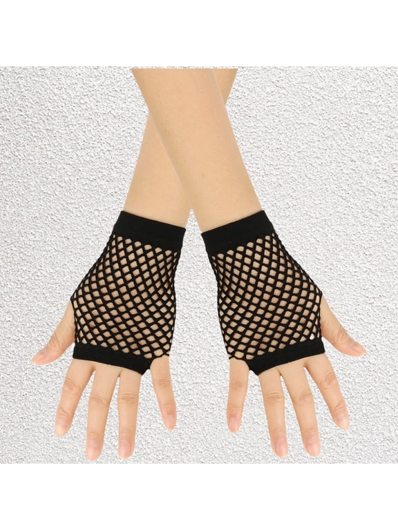 Women's Short Fingerless Fishnet Gloves Stretchy Breathable Mesh for 80s Emo Goth Scene Party Accessories