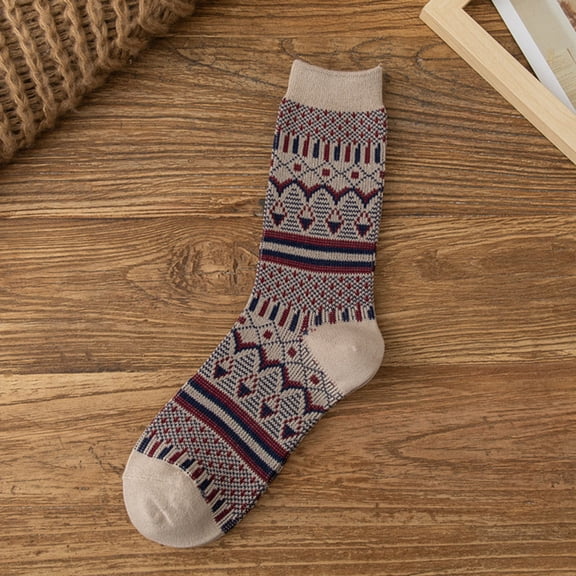 CFMIURAN Women's Socks Retro Multicolor Ethnic Style Funny Pattern Fashion Socks Comfy for Womens Ladies Work Socks Beige