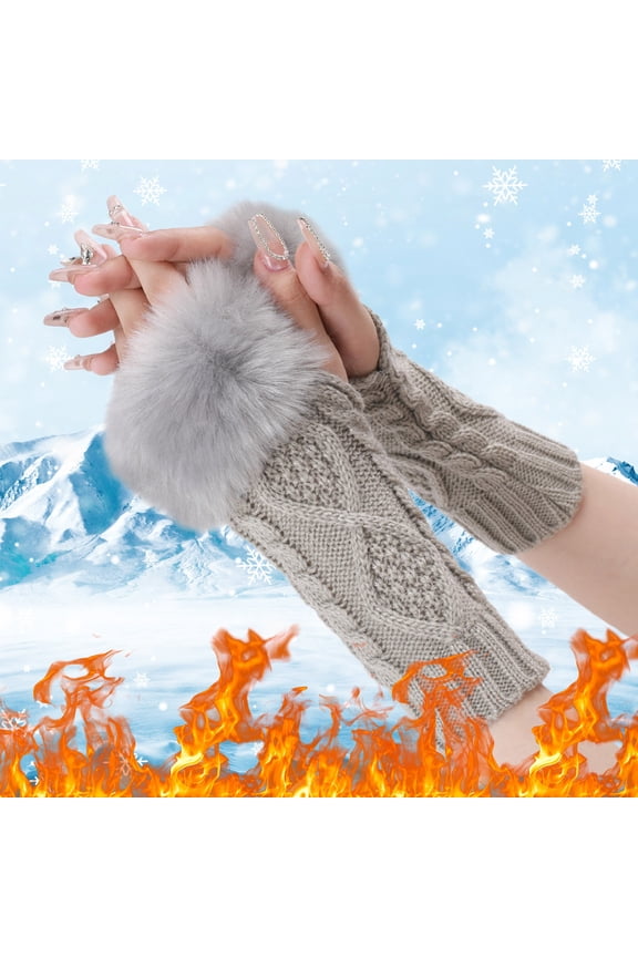 Women's Winter Knitted Fingerless Long Arm Warmers with Thumb Hole Warm Elastic Touch Screen Gloves for Cold Weather