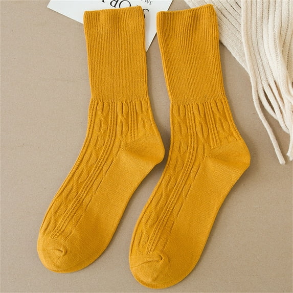 CFMIURAN Yellow Knee High Stockings, Solid Color Stacked Socks Wind Loose Tube Cotton Socks Fashion Lady Socks
