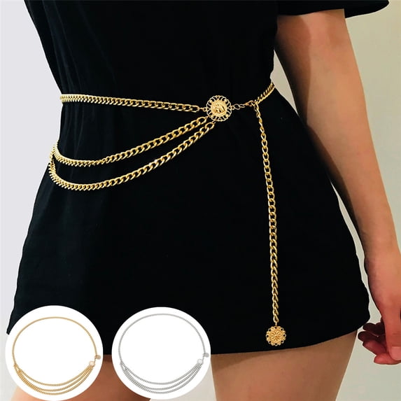 CFMIURAN Women's Western Metal Concho Chain Belt Boho Vintage Cowgirl Waist Belt Adjustable for Dresses Jeans Country Concert