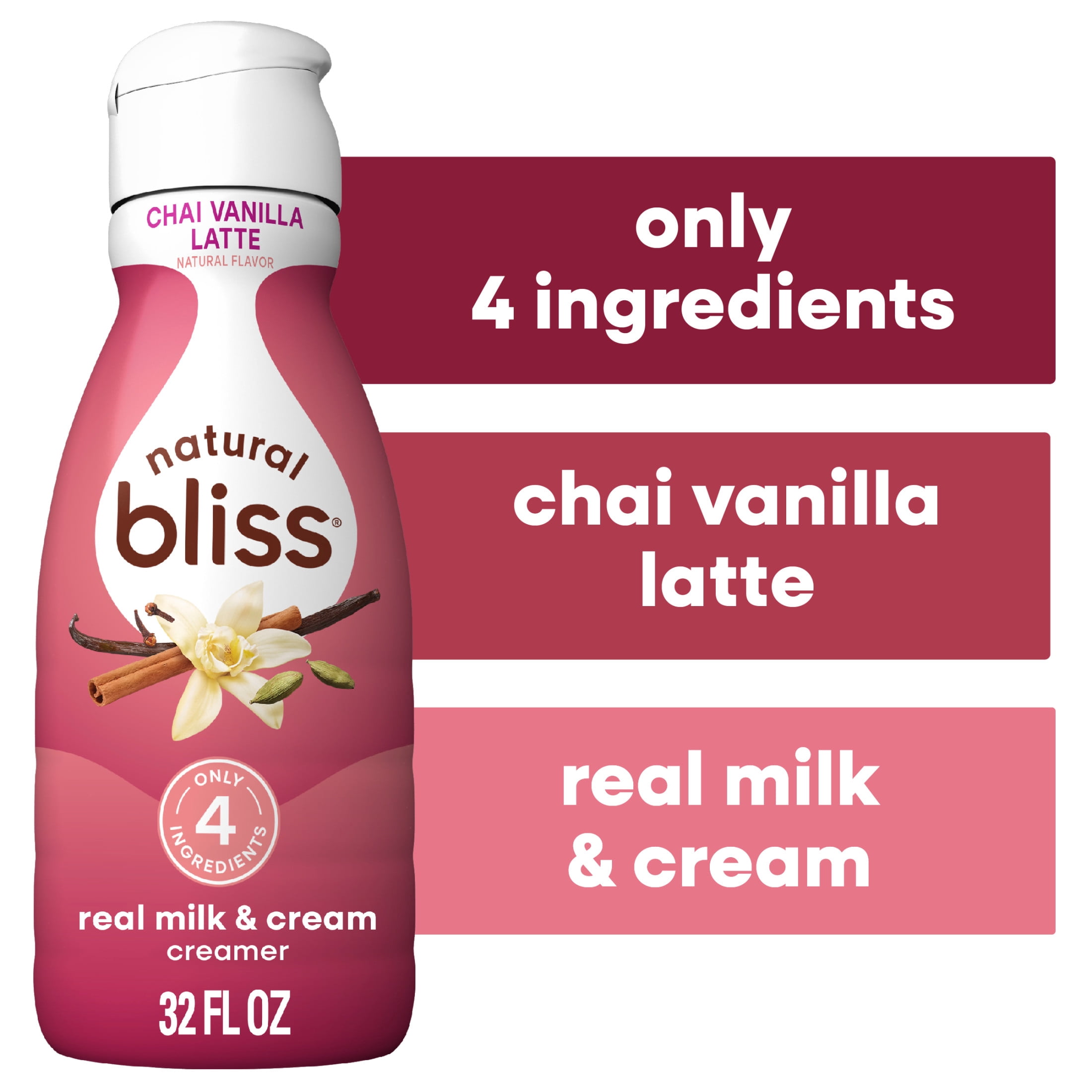 natural bliss Chai Vanilla Latte Flavored Creamer, Gluten Free Creamer, Iced, Hot Coffee 32 fl oz