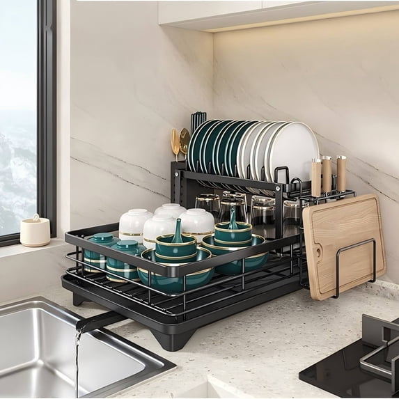 CFQNI 2-Tier Kitchen Dish Drying Rack, Stainless Steel Large Capacity ...
