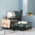 thumbnail image 1 of YHIPL 2-Tier Kitchen Dish Dry Rack, Carbon Steel Large Capacity Dish Drainer With Cutlery Rack and Cutting Board Slot, dish drainer for kitchen counter, Saves Space, Black, 1 of 8