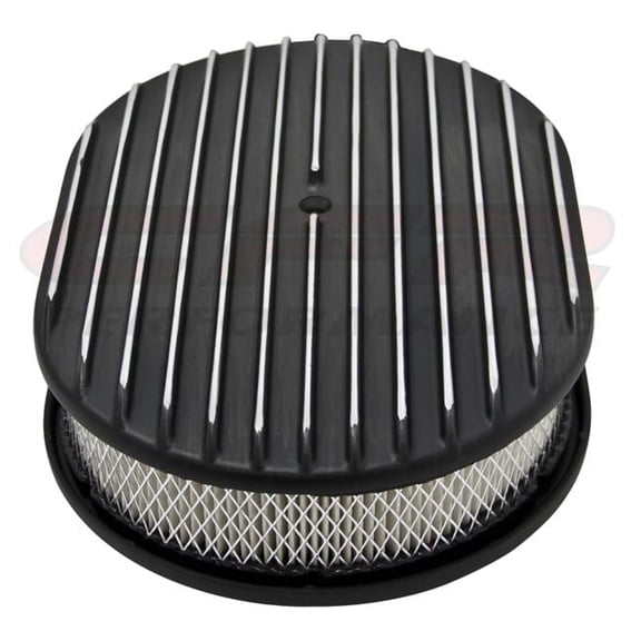 CFR 12 in. Chevy-Ford-Mopar Aluminum Oval Air Cleaner Paper Filter Polished Finned - Black