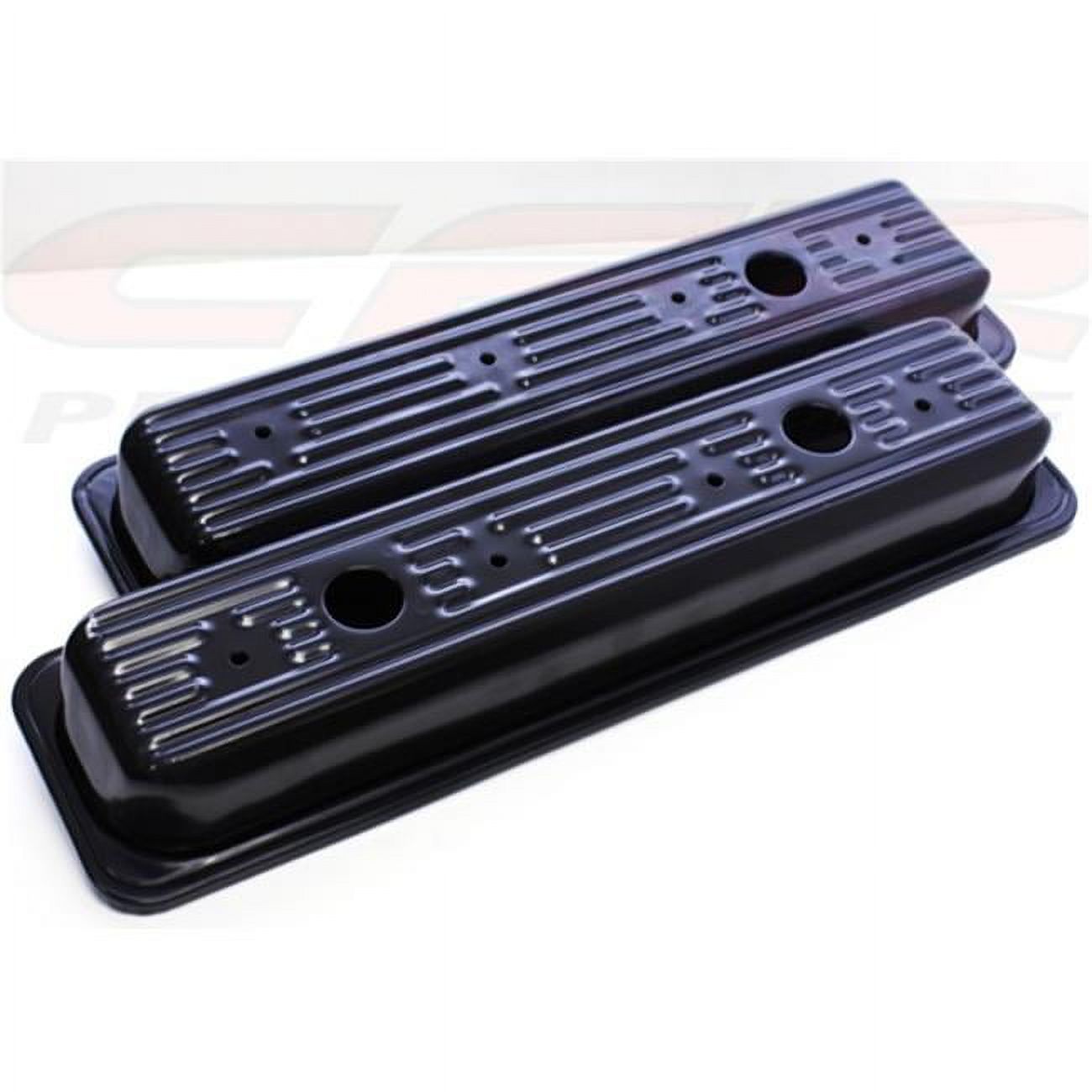 Espeedpro21 Black Aluminum Finned Tall Valve Covers – Fits Chevy SBC 283 305 327 350 400 4 thumbnail image