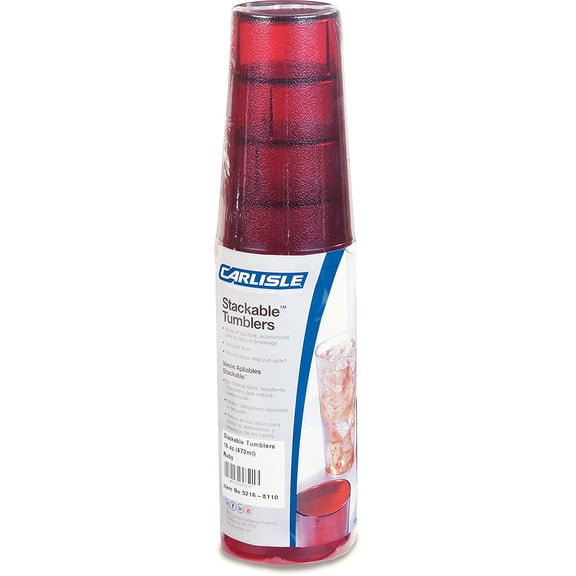 CFS 52168110 Stackable ShatterResistant Plastic Tumbler, 16 oz., Ruby (Pack of 6)