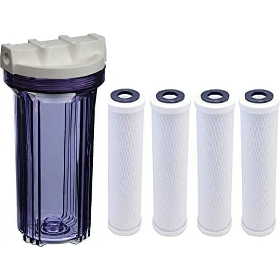 CFS Clear Filter Housing Compatible to HF2-10CLWH12, Water Pur Company CCI-10CLW12 10" Tall Cartridge w/ 1/2" and 4 Carbon Filters