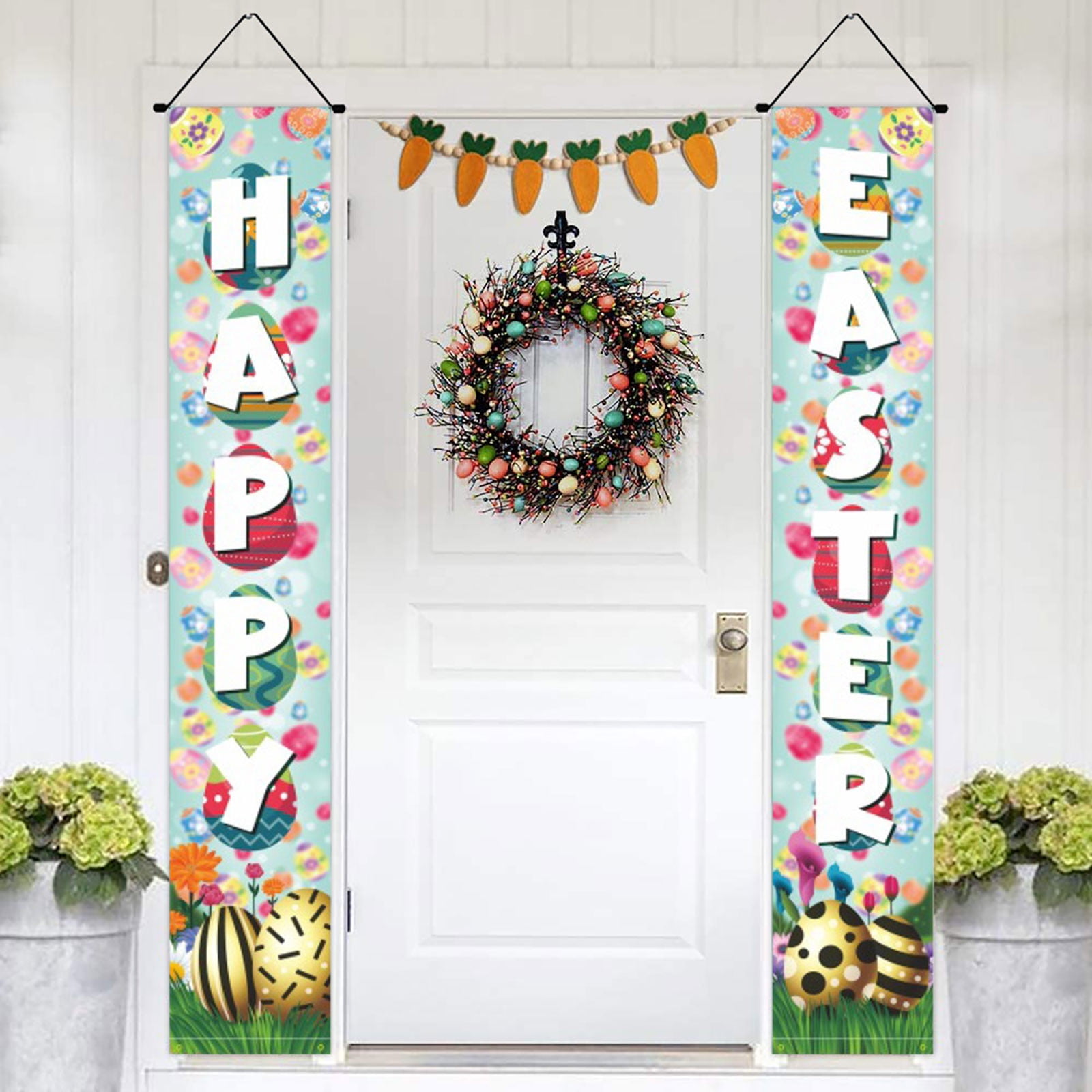 CFS Easter Door Hanging Flag Home Door Decoration Bunny Colorful Eggs