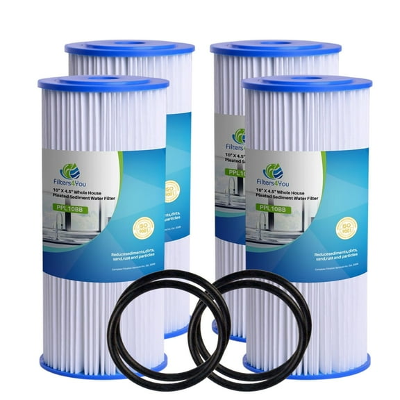 CFS Pleated Water Filter Cartridges Compatible with FXHSC, R50-BBSA, R50-BB, WFHDC3001, W50PEHD, GXWH40L Models Removes Bad Taste Whole House Replacement Filter Cartridge 4 Pack + 4 O-Rings