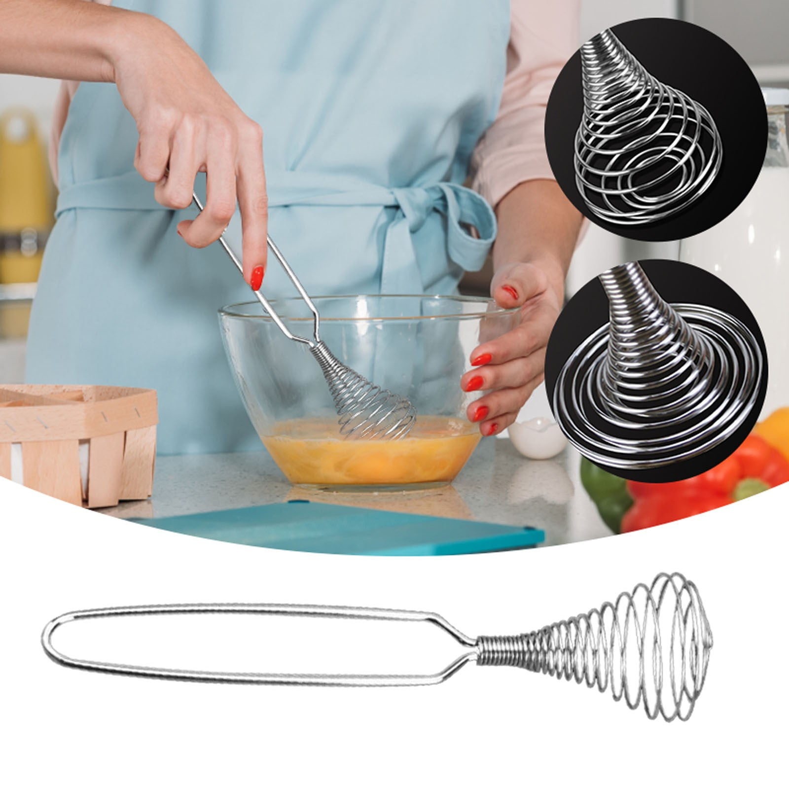CFS Stainless Steel Manual Egg Beater Baking Stick Kitchen Tool Spring