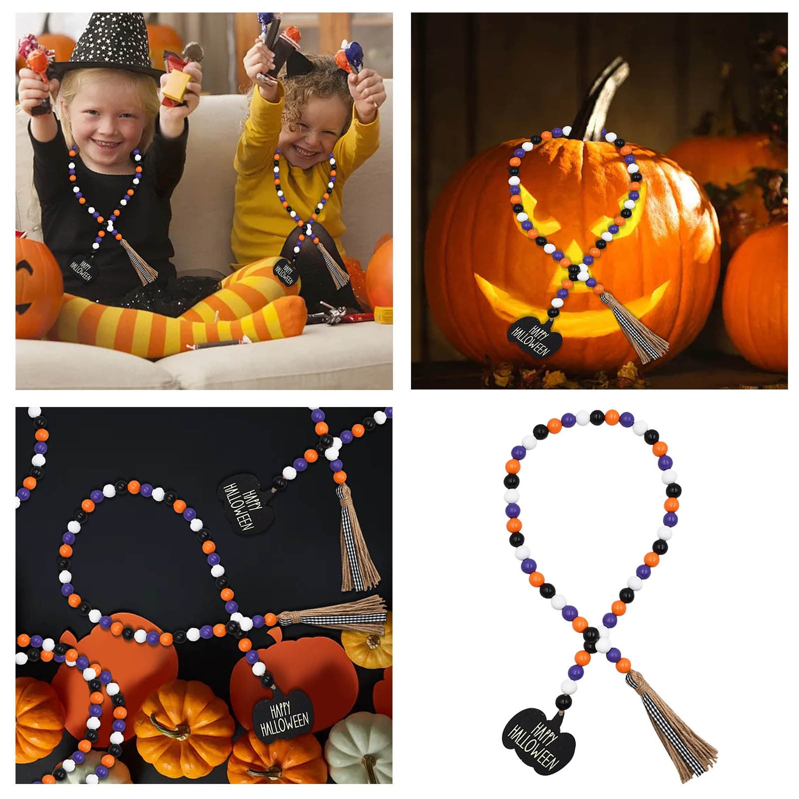 CFS Thanksgiving Tassel Beaded Autumn Creative Wood Bead String DIY