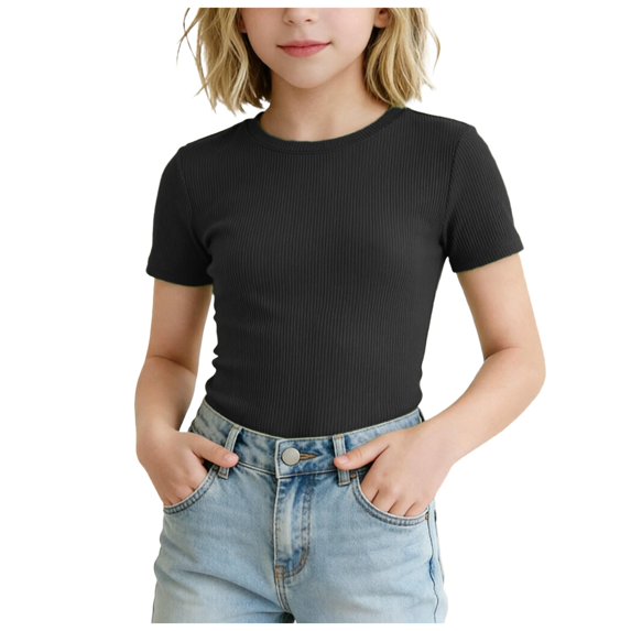 CFXNMZGR Baby Girl Tshirts Girls Shirt Performance Short Sleeve Athletic Tee Shirt Top (Black,13-14 Years)