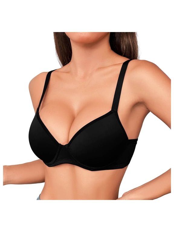Bra Tops for Women Womens Soft Comfortable No Underwire Bras V Neck Seamless Push Up Bralettes Full Coverage Tshirt Brassiere (Black,70C)