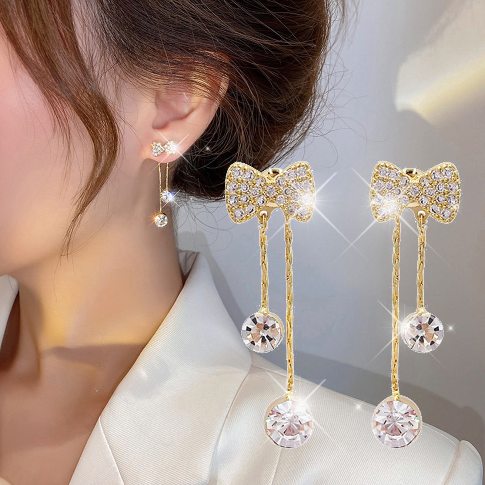 Nilu's Collection Fashion Geometric Grey Crystal Long Water Drop Earri