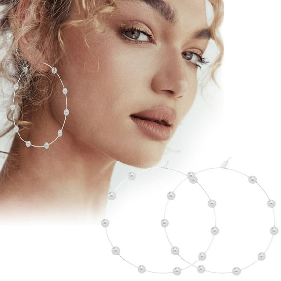 CFXNMZGR Earrings For Women Large Hoops Super Huge Circle Pearls Earrings Thin Dangle Gold Silver Elegant Wedding Women Accessories Jewelry Gift For Her