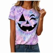 CFXNMZGR Fall T Shirts for Women Halloween T Shirt Women Vintage Graphic Coffee Tees Shirt Short Sleeve Casual Funny Halloween Party Shirts Light Purple,4XL