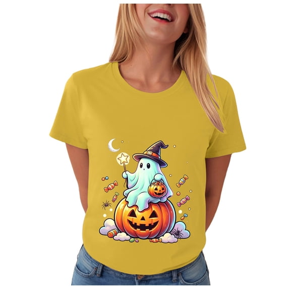 CFXNMZGR Fall Tshirts for Women Women's T-Shirts Crew-Neck Boho Flowers Wildflowers Tee Cute Summer Graphic Shirts Short Sleeve T Shirt (Yellow,XL)