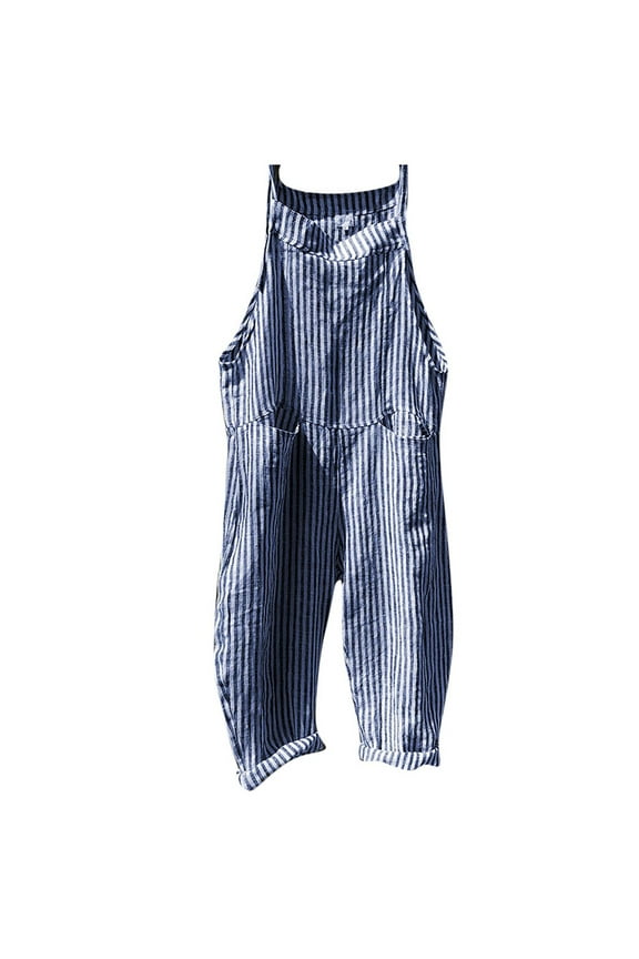 Fashion Women's Sleeveless Striped Jumpsuit - Stylish Bandage Romper with Pocket Detail