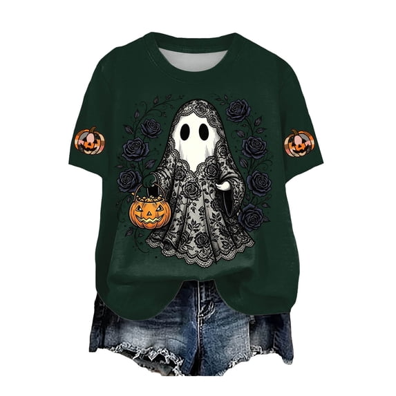 CFXNMZGR Funny Halloween Shirts Plus Size Halloween Shirts for Women Pumpkin Graphic Tshirt Fall Casual Short Sleeve Tee Tops (Navy,XL)