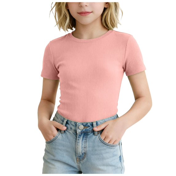 CFXNMZGR Girls Summer Shirts Girls T Shirt Girls Shirts Short Sleeve Tee T Shirts Summer Casual Tops (Pink,7-8 Years)